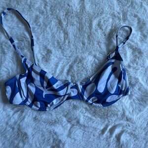 SOLID & STRIPED Blue and White Bikini Top